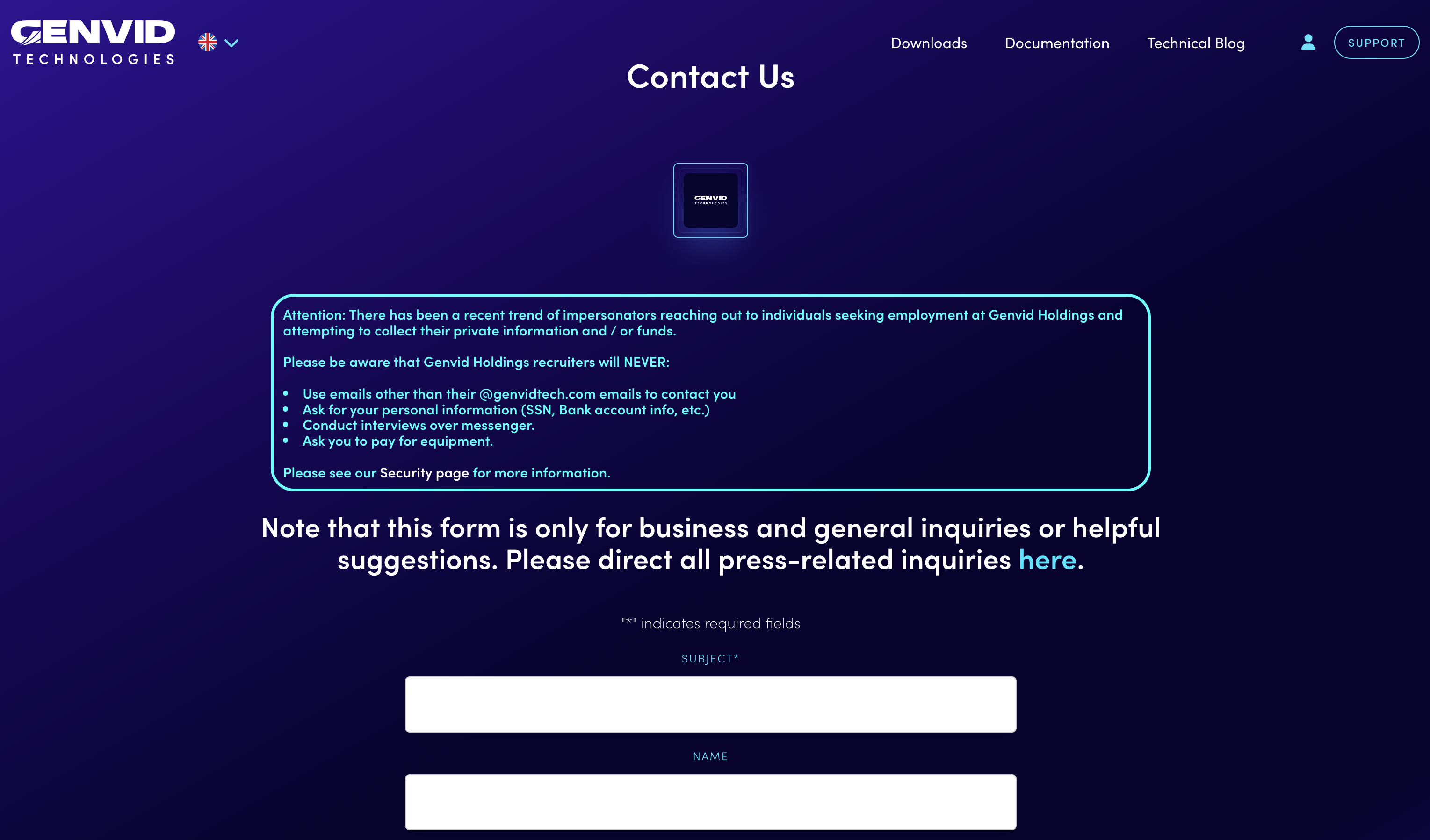Genvid Technologies Contact Us Page