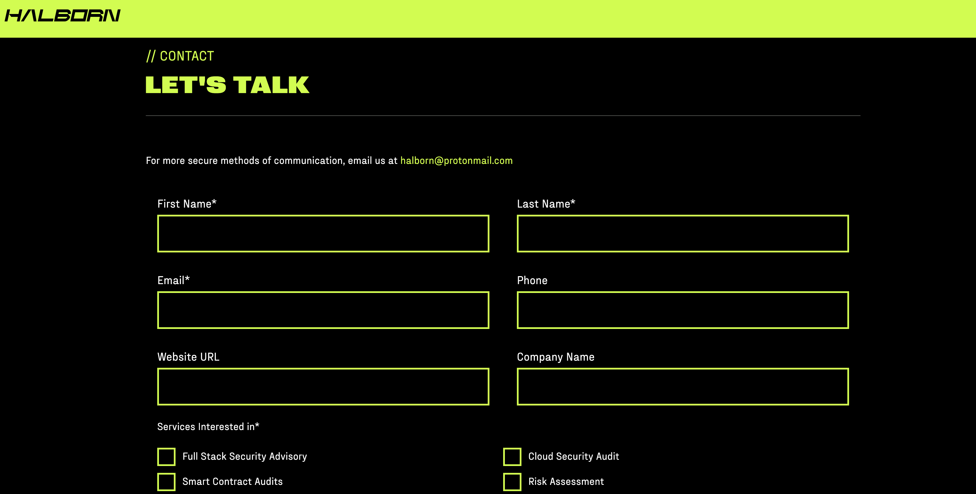 Halborn Contact Us Page