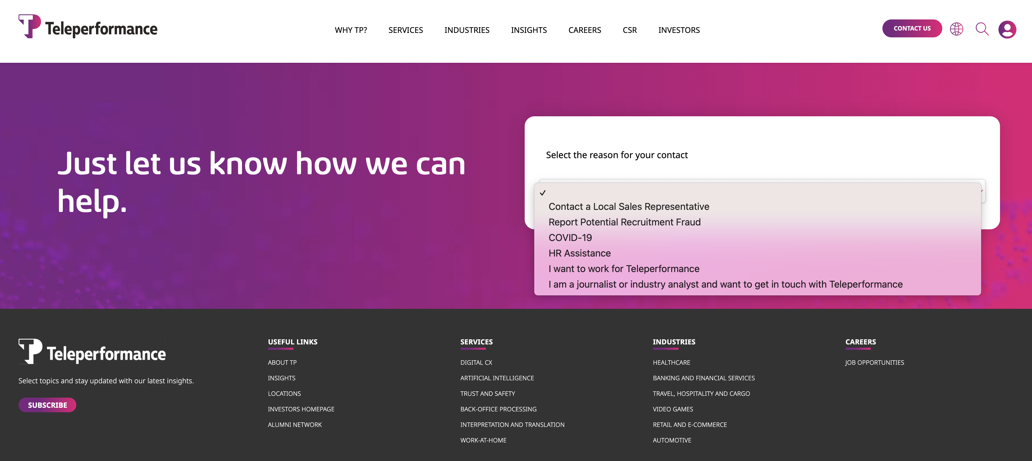 Teleperformance Contact Us Page