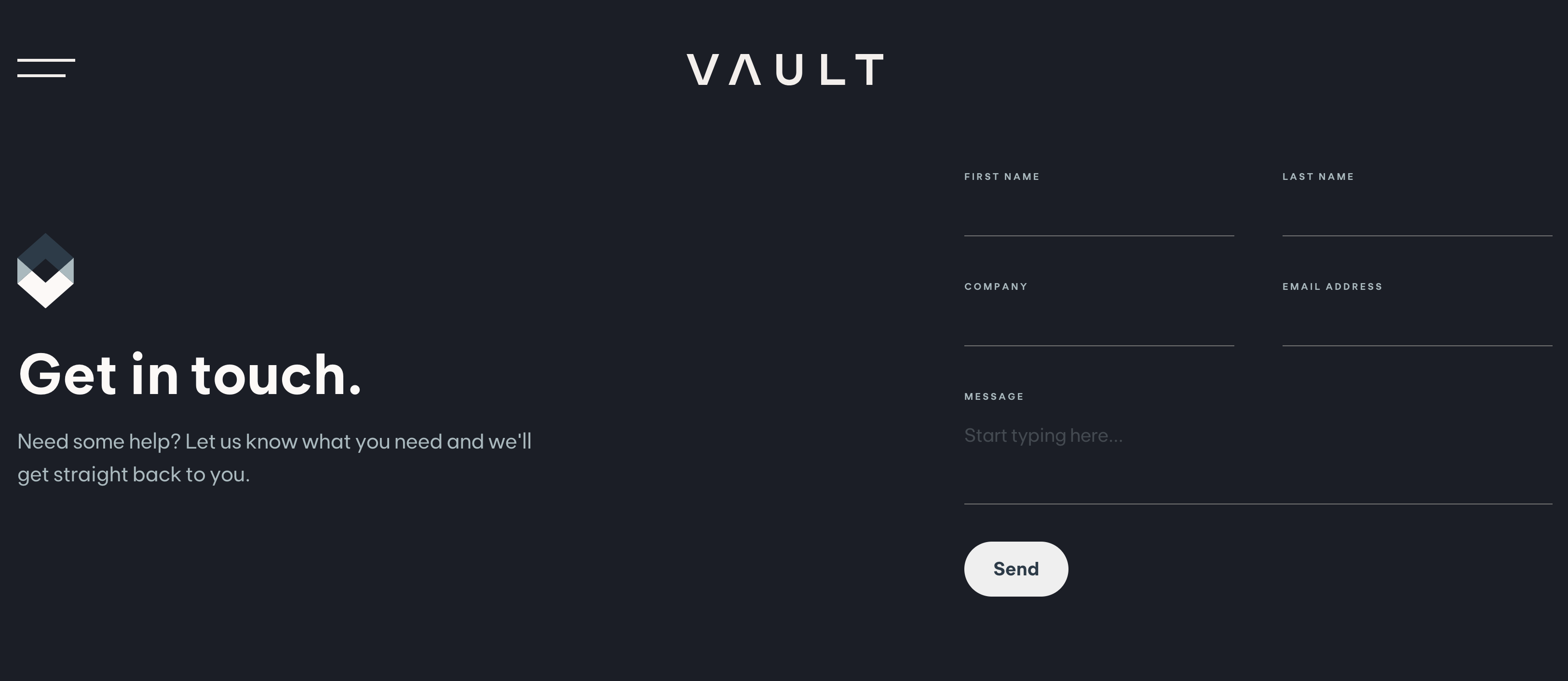 Vault Contact Us Page