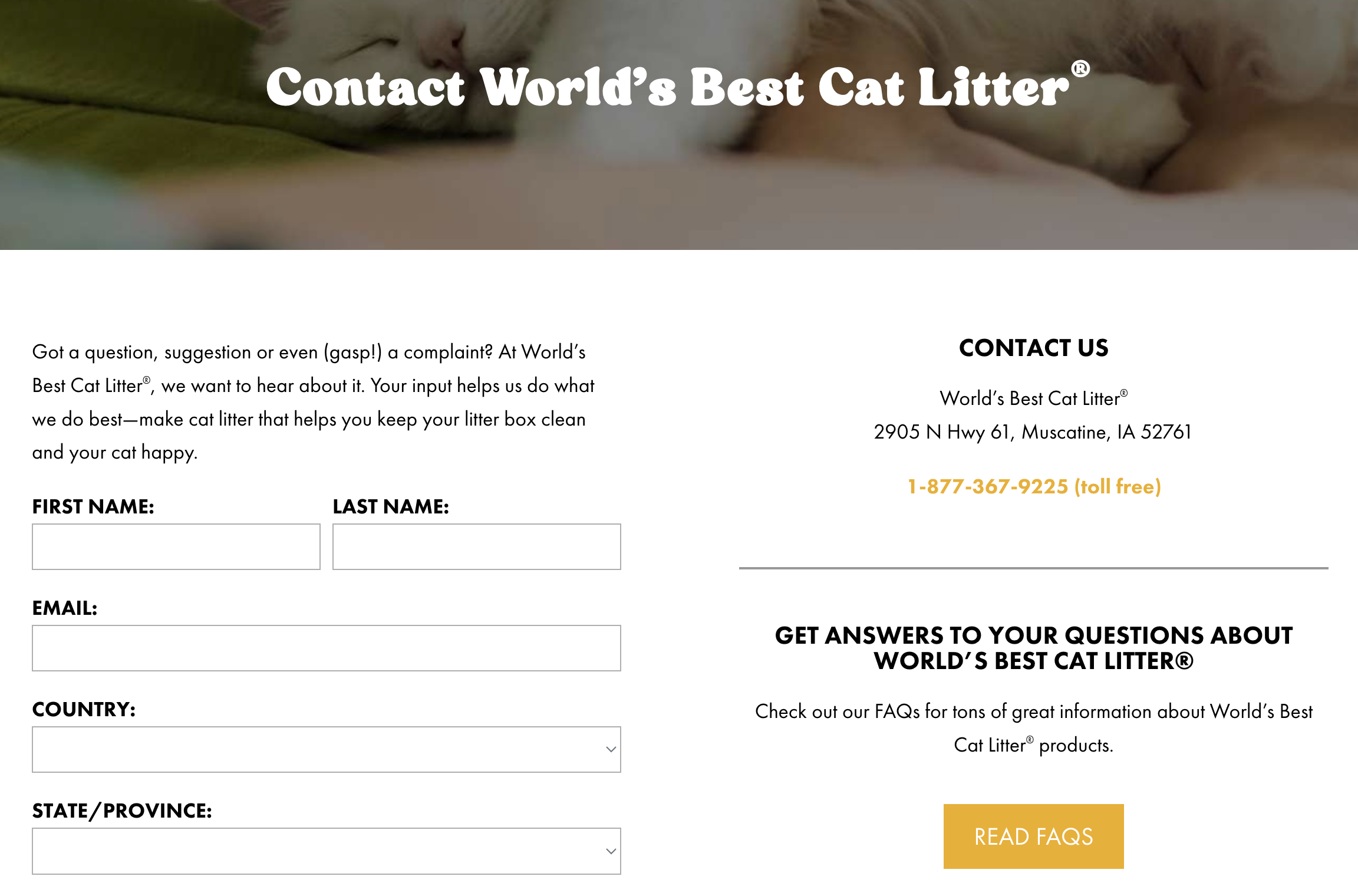 World’s Best Cat Litter Contact Us Page