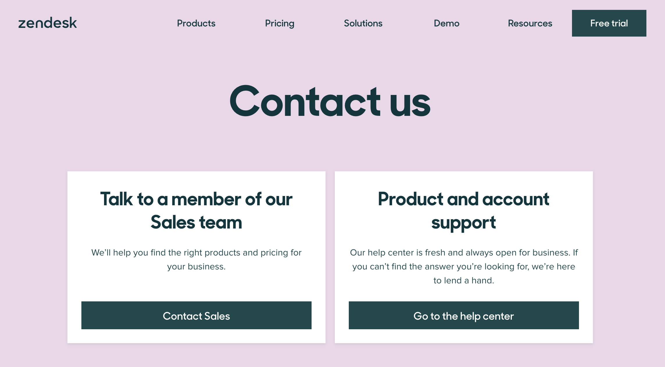 Zendesk Contact Us Page