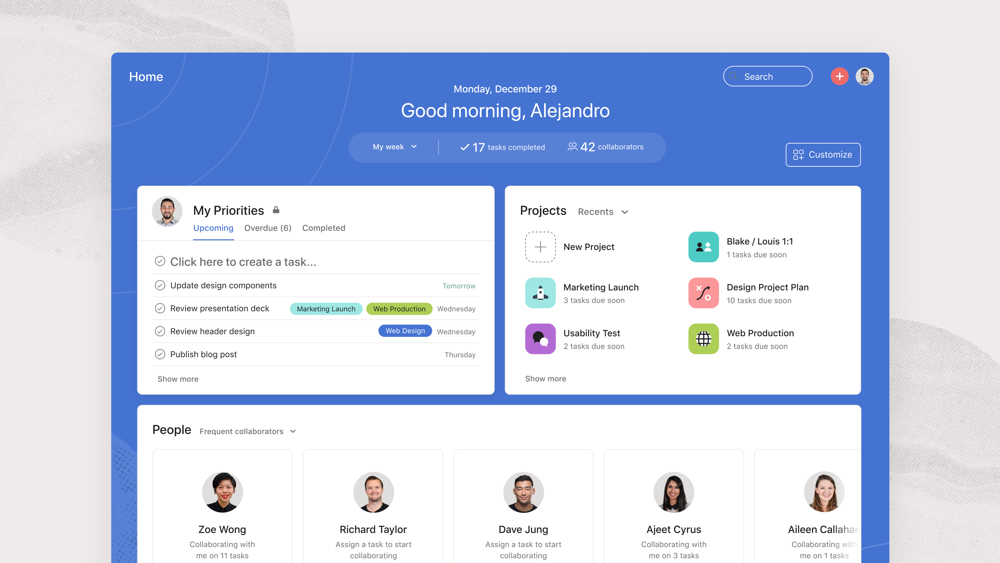 user interface of asana