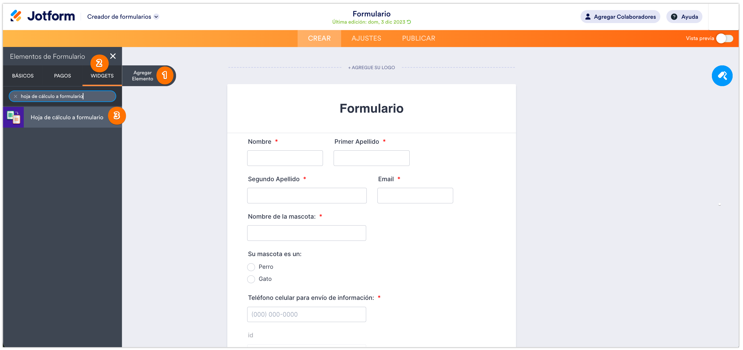 Cómo utilizar el widget de hojas de cálculo a formulario Image-3