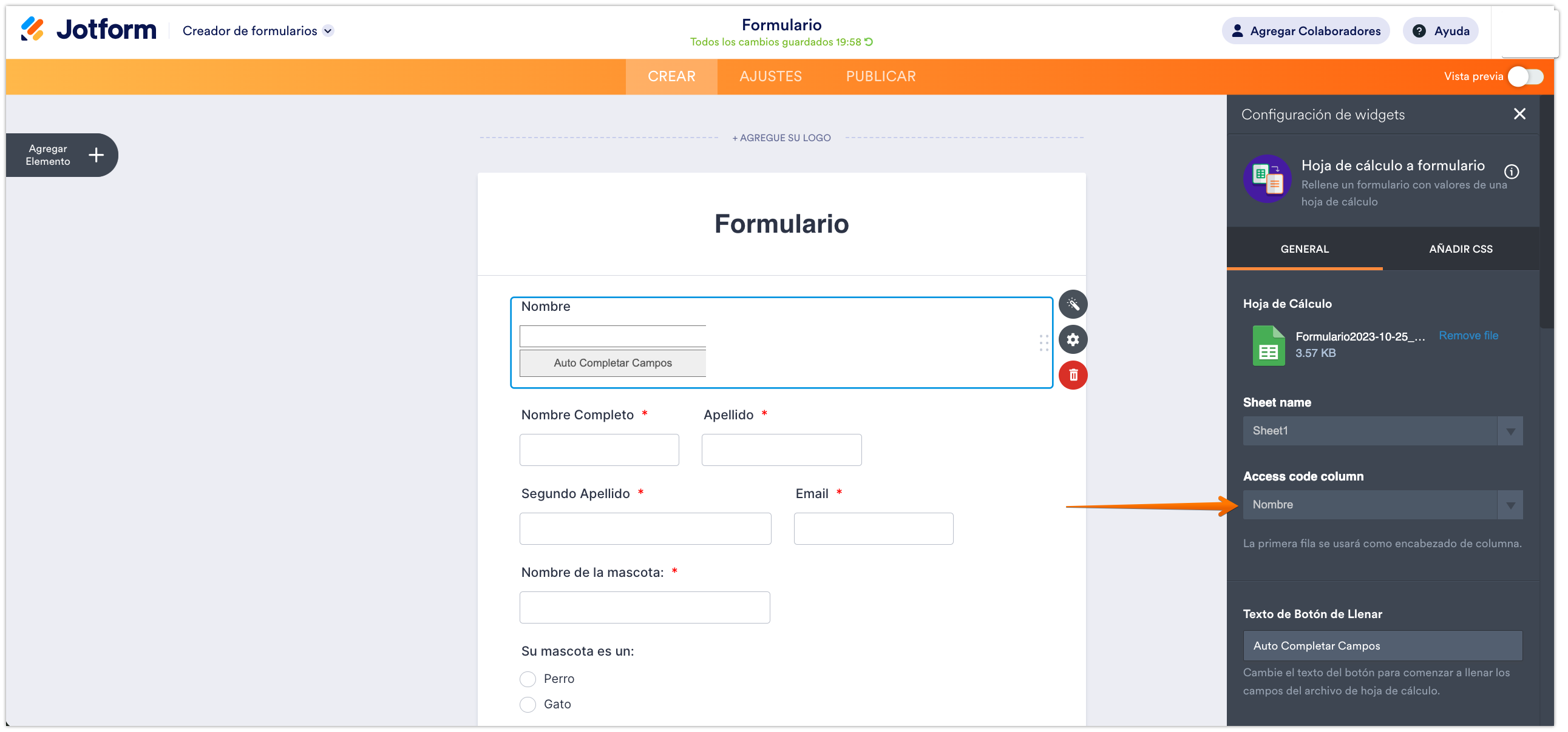 Cómo utilizar el widget de hojas de cálculo a formulario Image-5