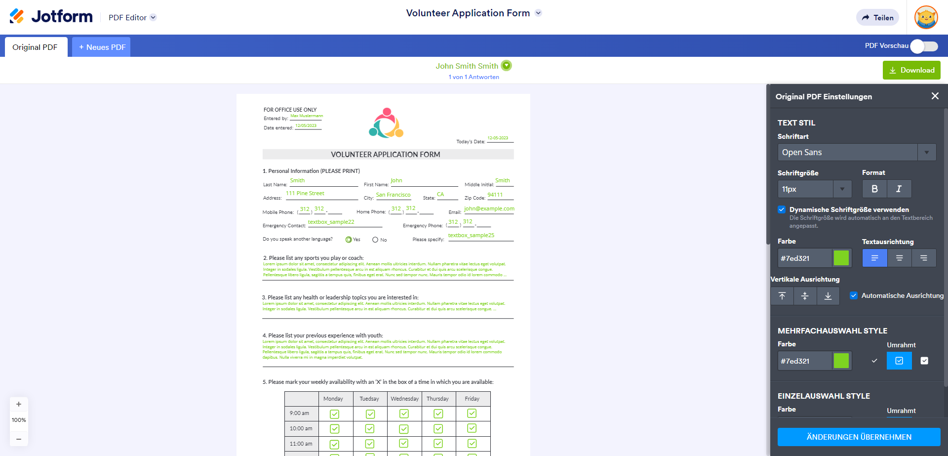 Wie Sie die Formatierung der Antworten im Original-PDF-Dokument ändern Image-4