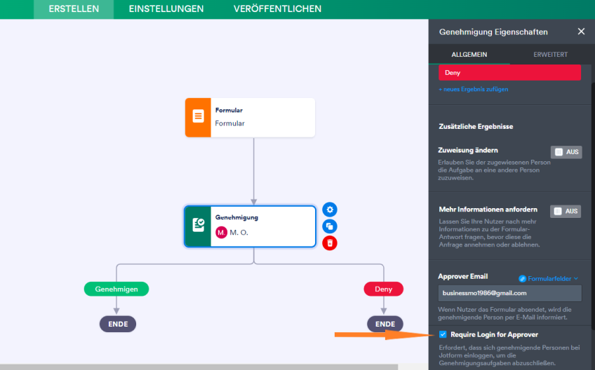 Screenshot der Funktion Gruppenfreigaben in einer Workflow-Management-Software