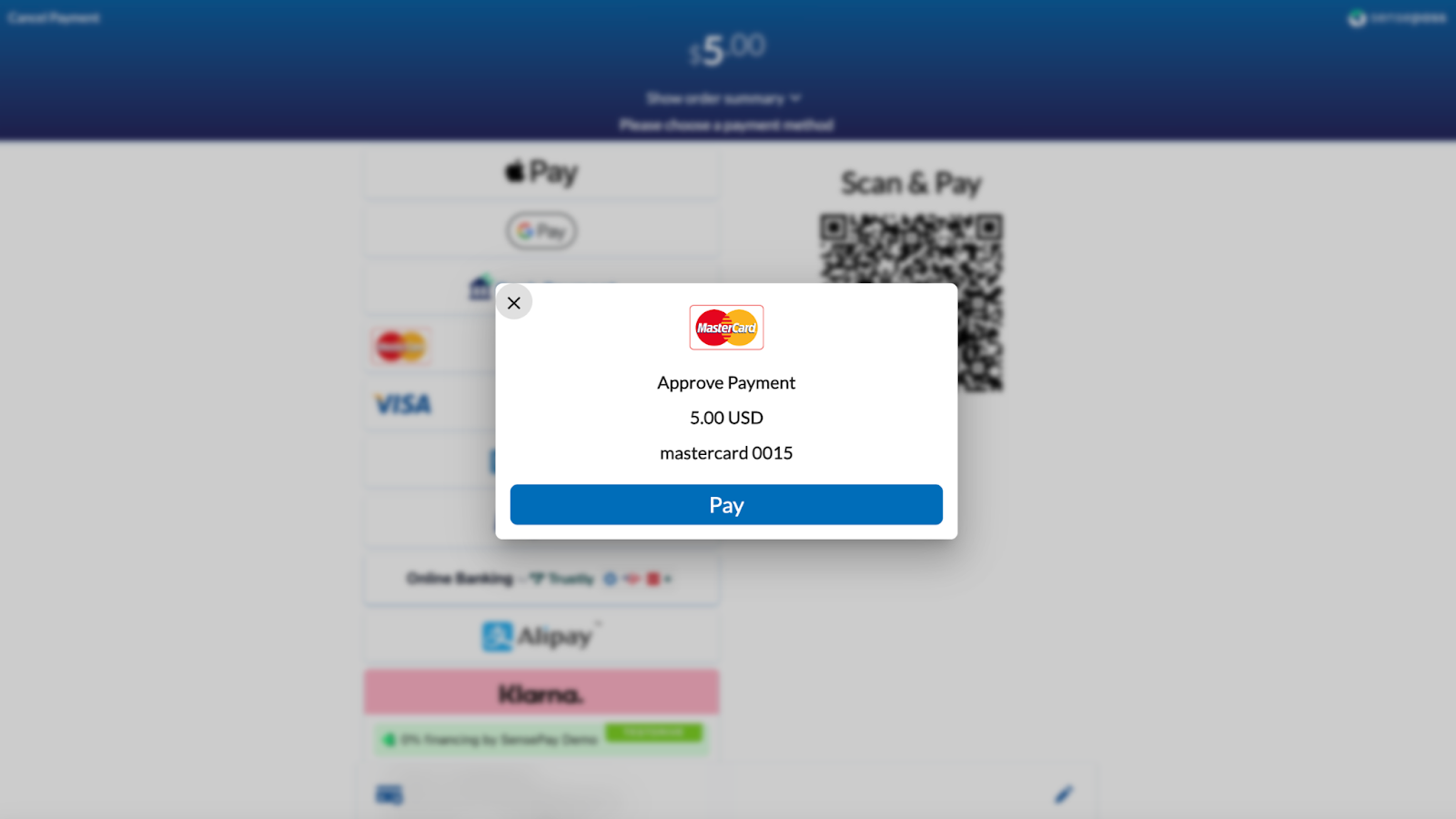 "Approve Payment" Window in SensePass Payments Page 