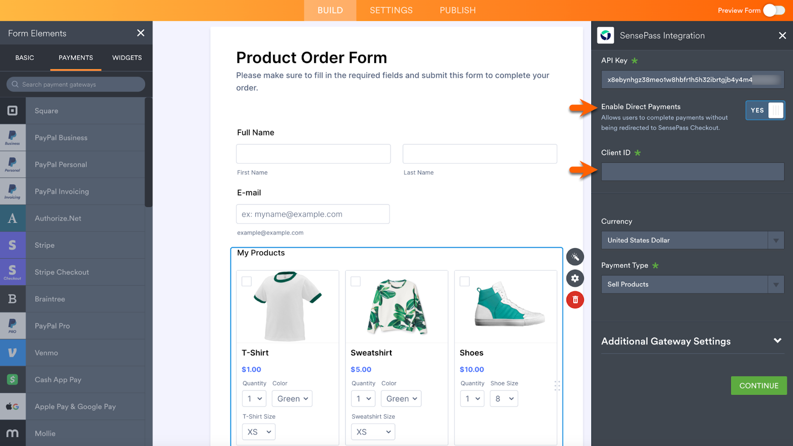 Enabling Direct Payments and Entering the Client ID in SensePass Integration Settings