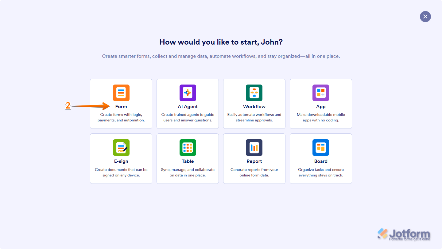Selecting Form in the Assets Page in Jotform