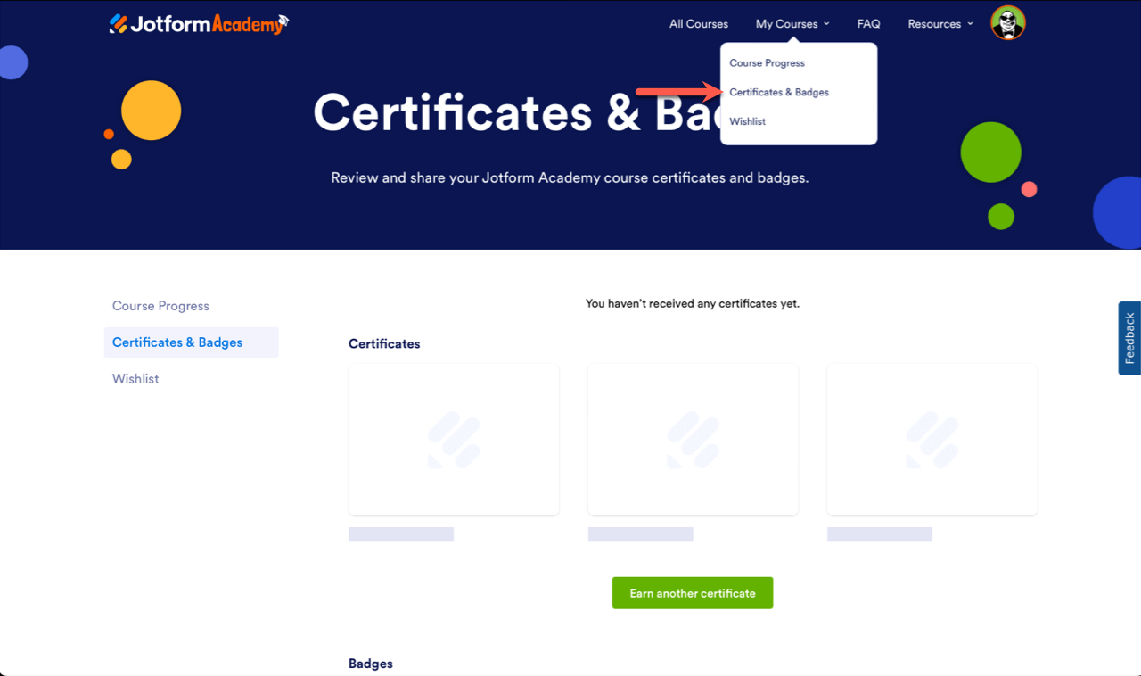 Wie Sie Ihre Jotform Academy Abzeichen und Zertifikate herunterladen  Image-1