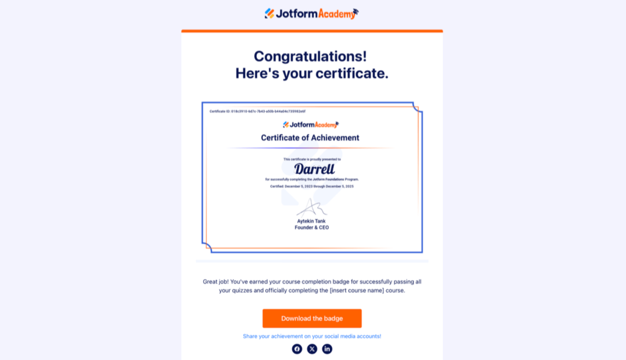 Wie Sie Ihre Jotform Academy Abzeichen und Zertifikate herunterladen  Image-3