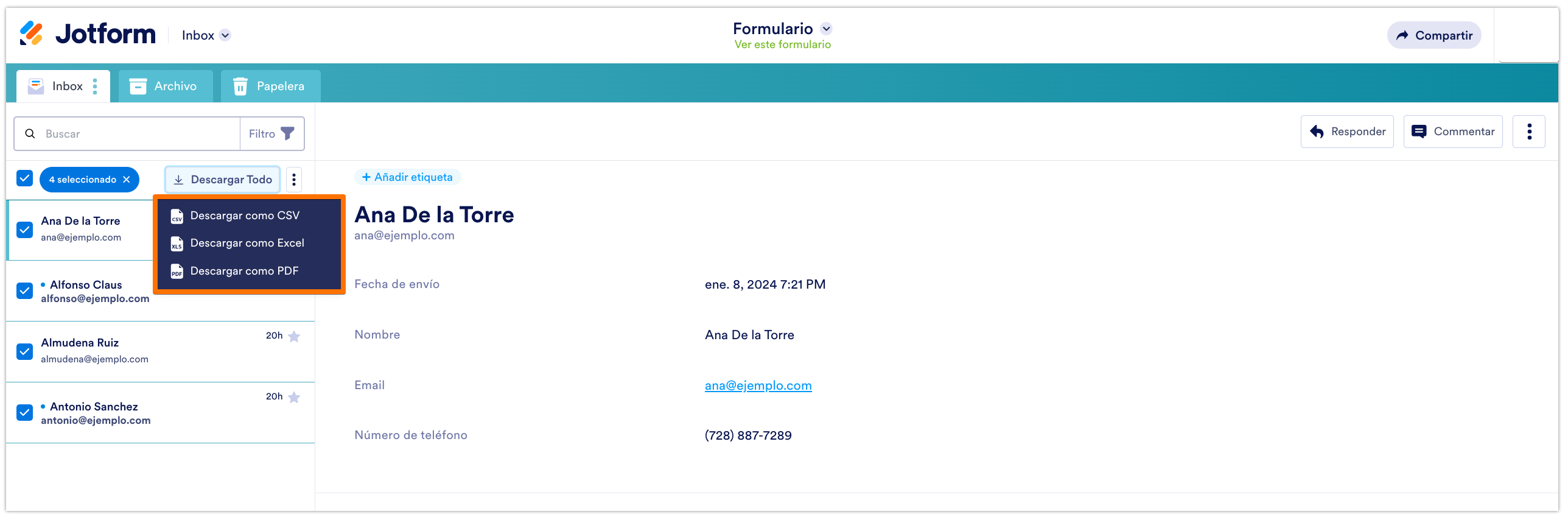 Cómo descargar envíos de formularios como Excel / CSV / PDF Image-6