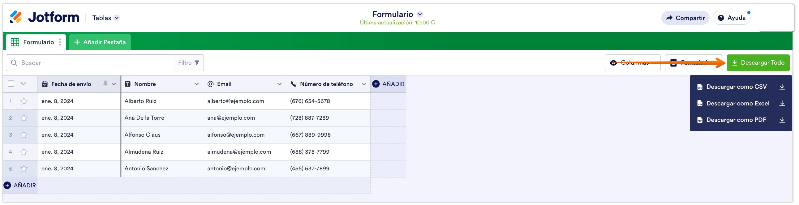 Cómo descargar envíos de formularios como Excel / CSV / PDF Image-2