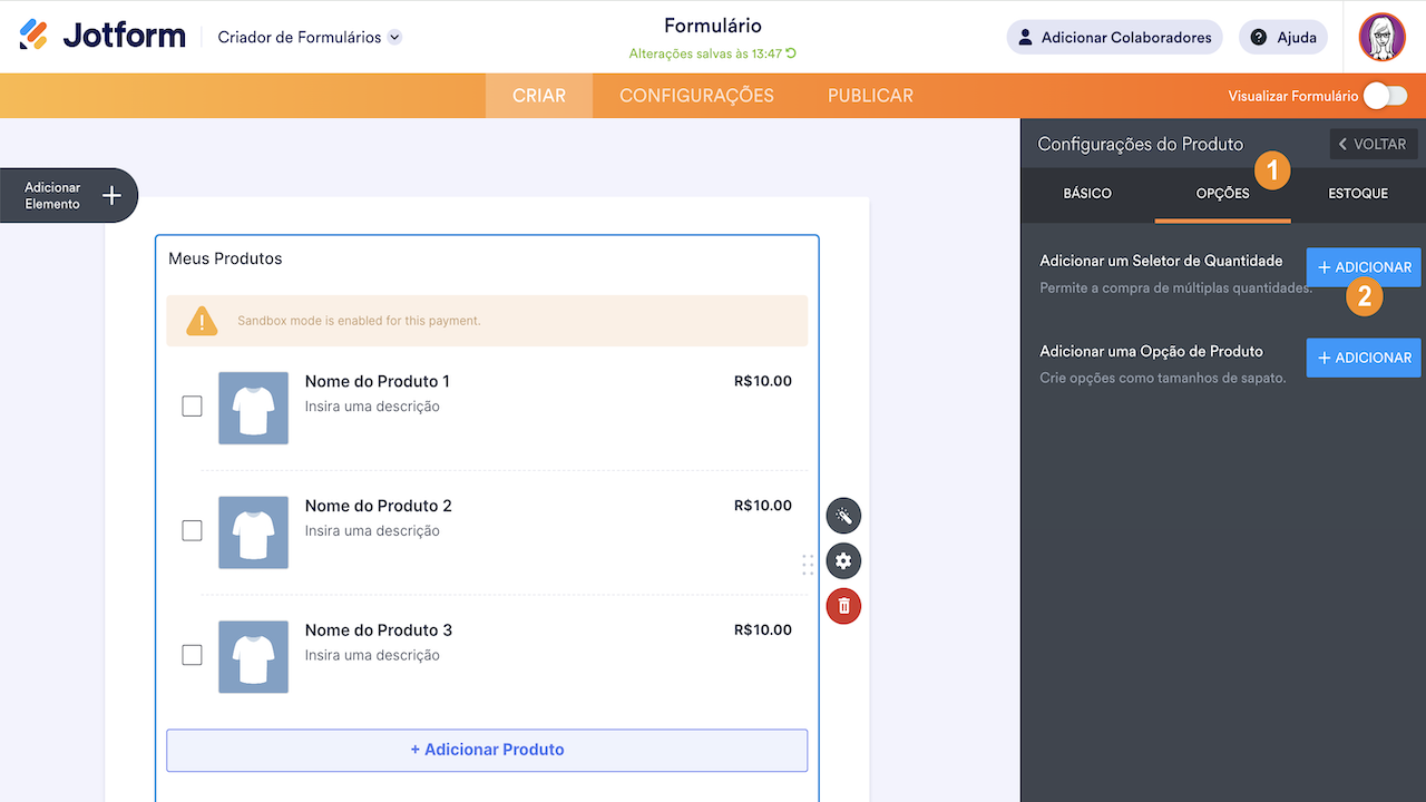 Adicionando um seletor de quantidade no Jotform