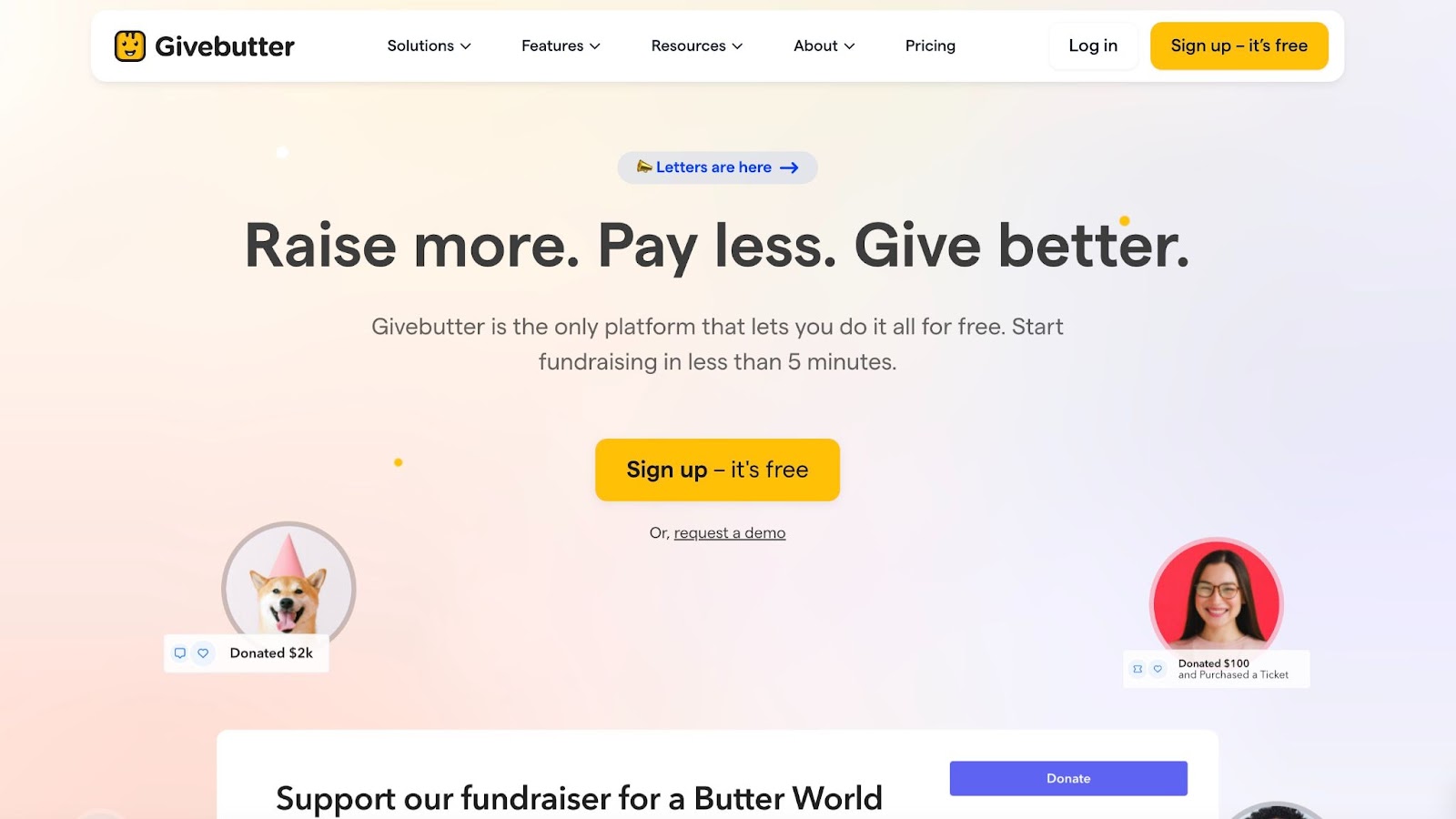 landing page of givebutter