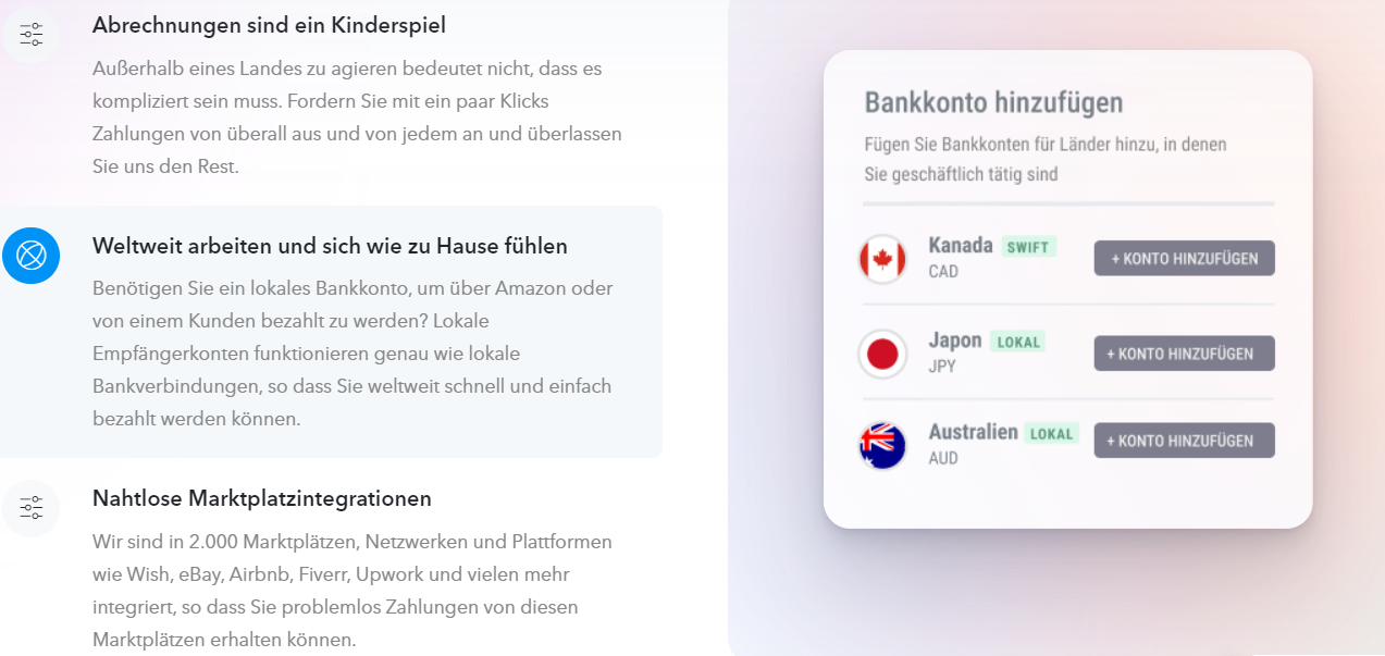 Bild der Payoneer Zahlungsplattform