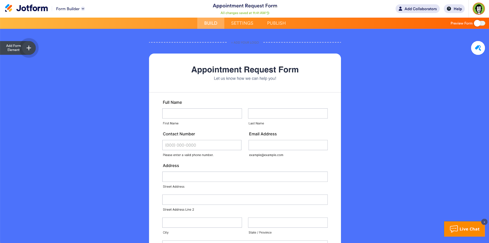 Formulir Permintaan Janji Temu di Jotform Form Builder