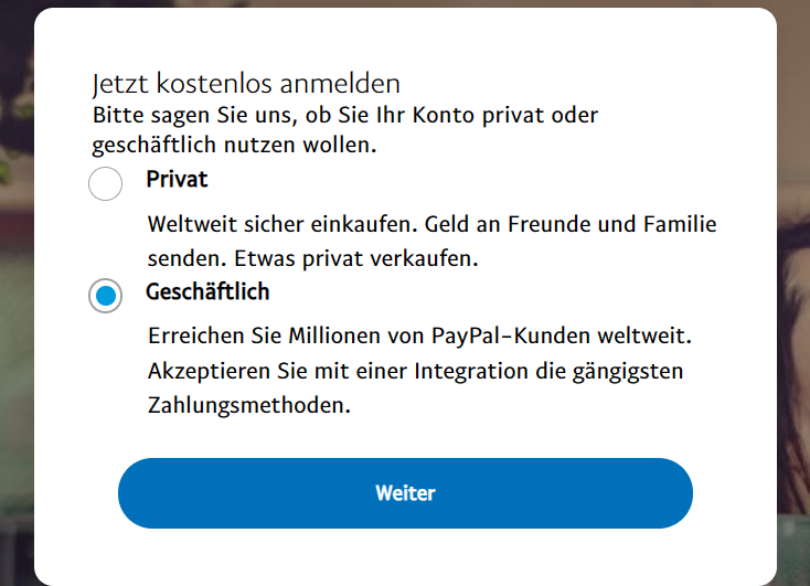 Geschäftskonto auswählen