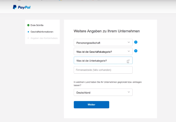 Auswahl Ihres Geschäftstyps in "Beschreiben Sie Ihr Geschäft" Bildschirm
