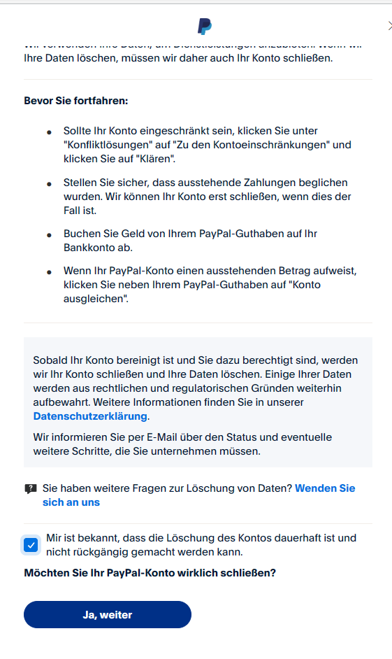 Wie man ein PayPal Geschäftskonto löscht und schließt - Bild 3