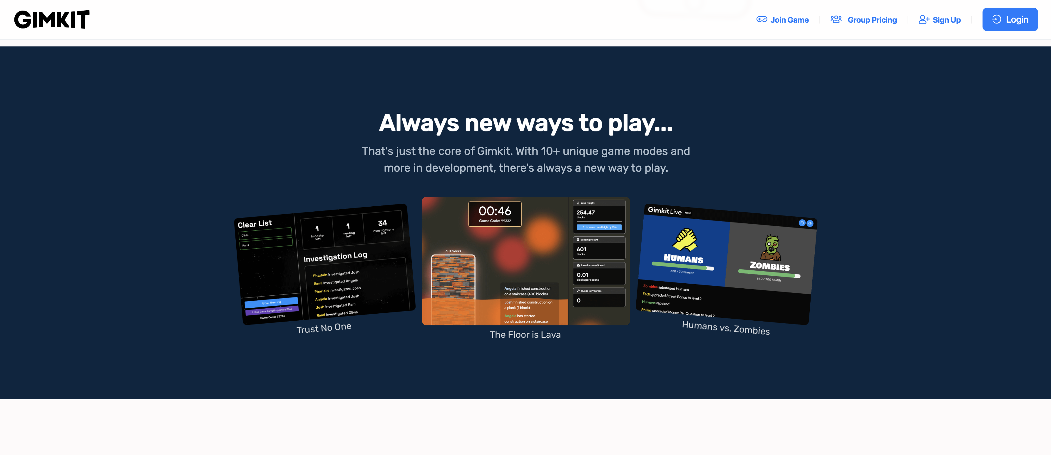 Gimkit Landing Page