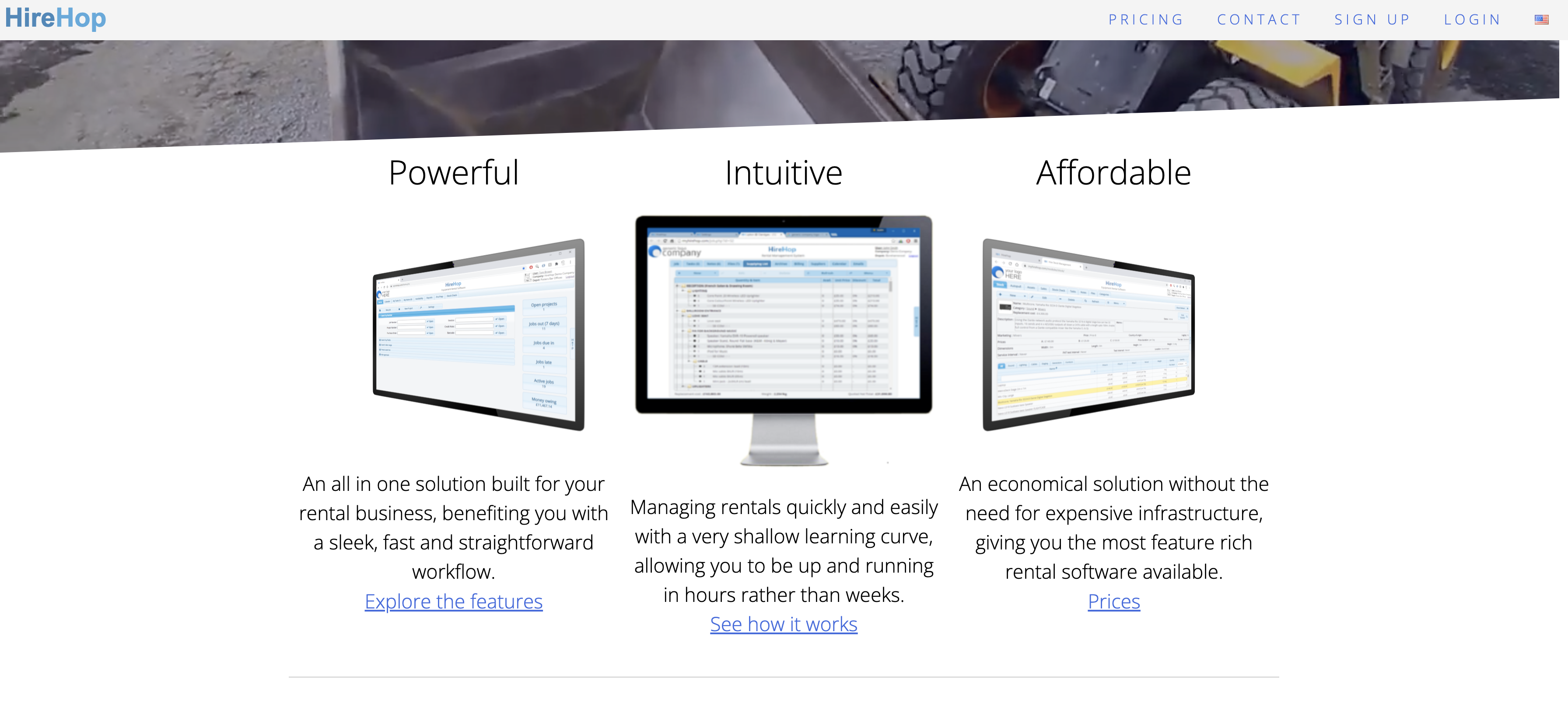 HireHop Landing Page