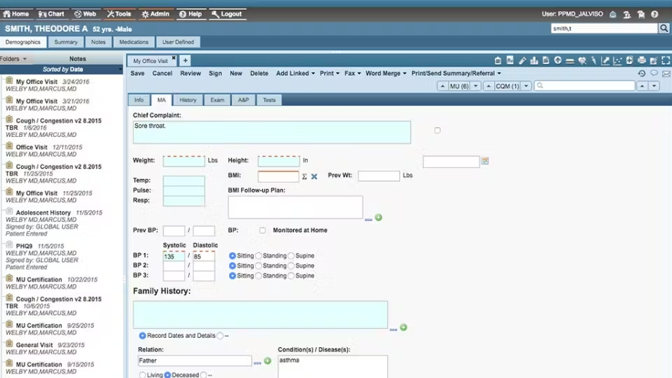 user interface of advancedmd