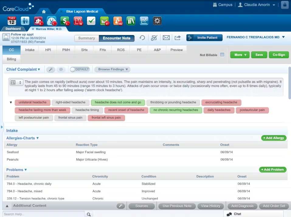 user interface of carecloud