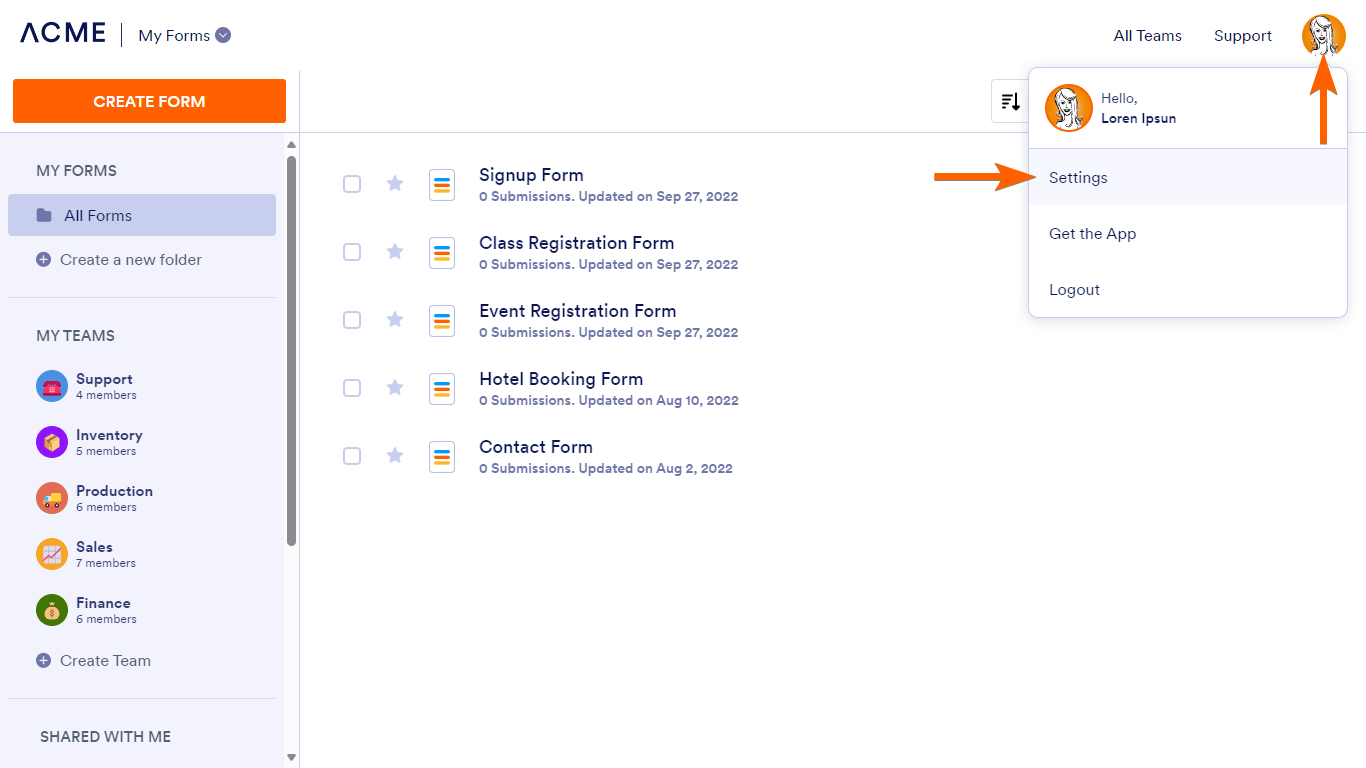 Schritte zum Zugriff auf Kontoeinstellungen in Jotform Enterprise