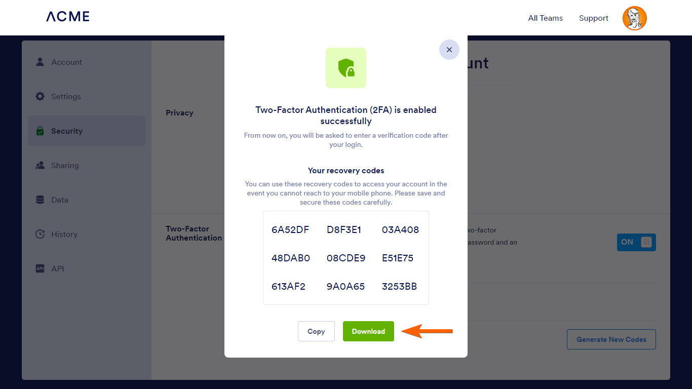 2FAs Wiederherstellungscodes in Jotform Enterprise