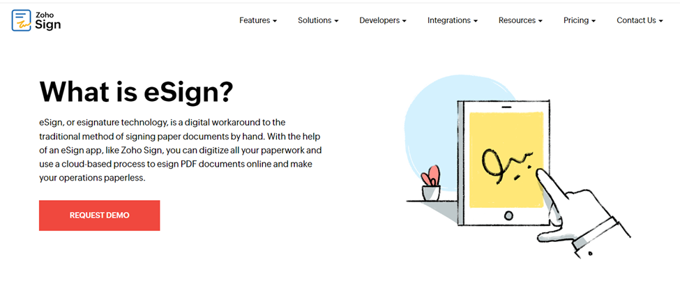 zoho sign ana sayfası