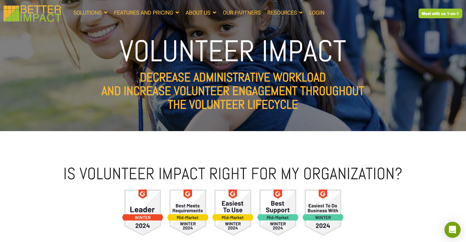 landing page of volunteer impact
