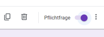 Screenshot einer Google-Formularfrage mit aktiviertem Kippschalter "erforderlich"