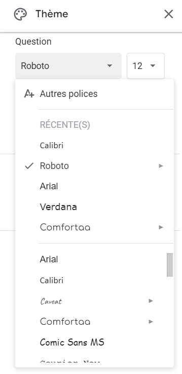 Capture d'écran de la liste des styles de formulaires