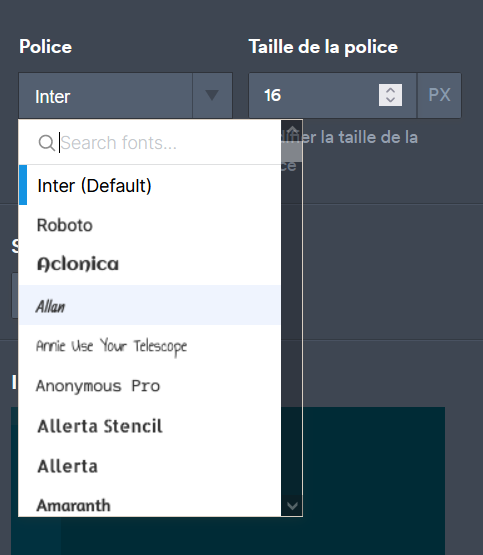 Capture d'écran des styles de police dans Jotform Form Builder