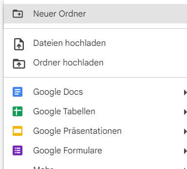 Ein Screenshot eines Google Drive-Menüs zum Erstellen eines neuen Dokuments