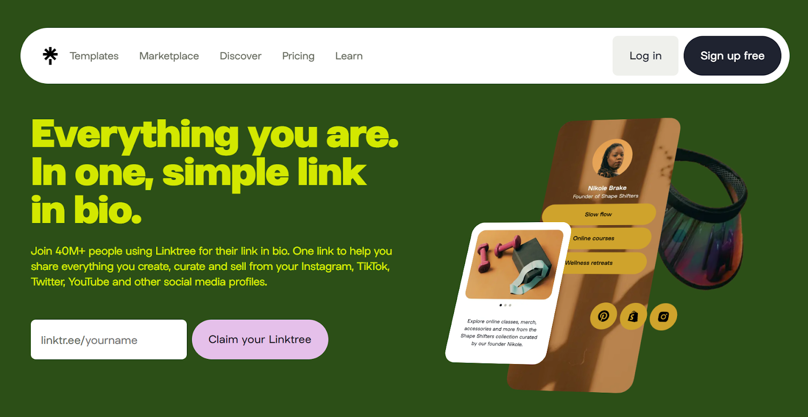 landing page of linktree