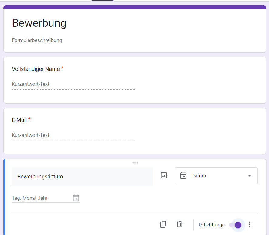 Eine benutzerdefinierte Google Formulare Stellenbewerbung