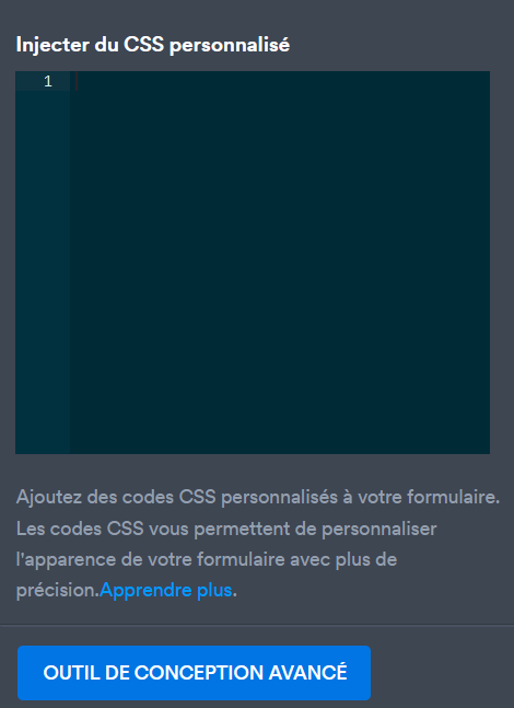 Si vous descendez jusqu'en bas, vous verrez deux options supplémentaires : concepteurs avancés et bouton d'enregistrement