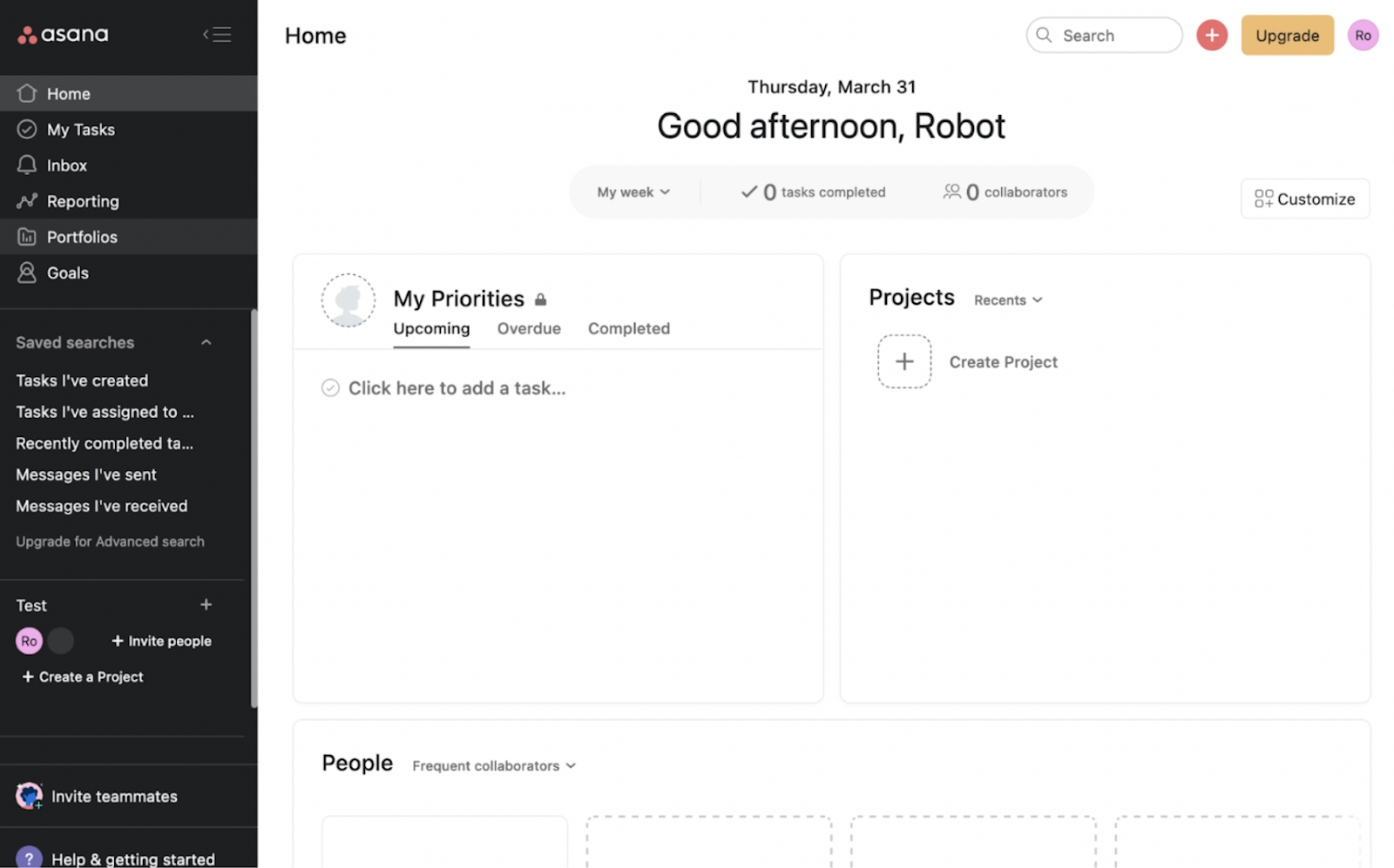 user interface of asana