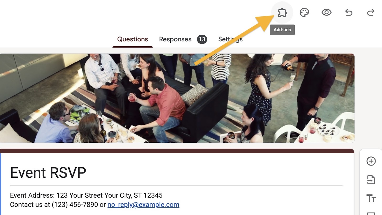 Tangkapan layar yang menunjukkan formulir RSVP di Google Forms