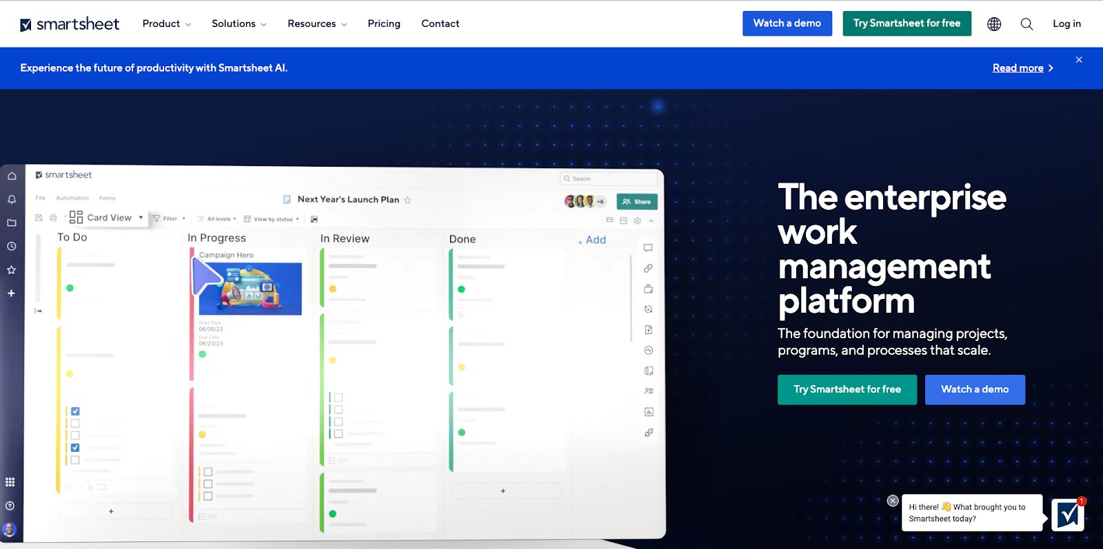 landing page of smartsheet