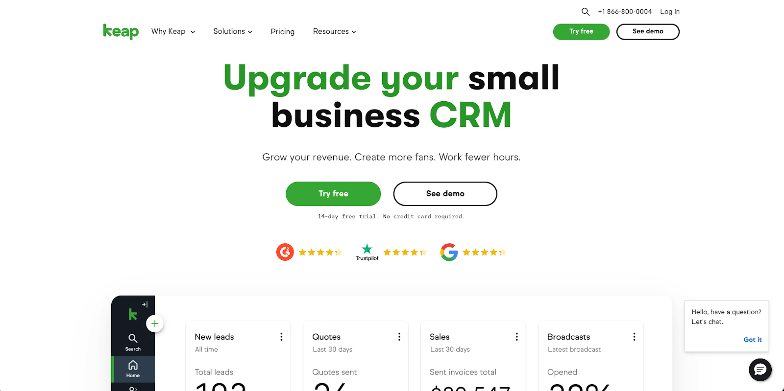 landing page of keap