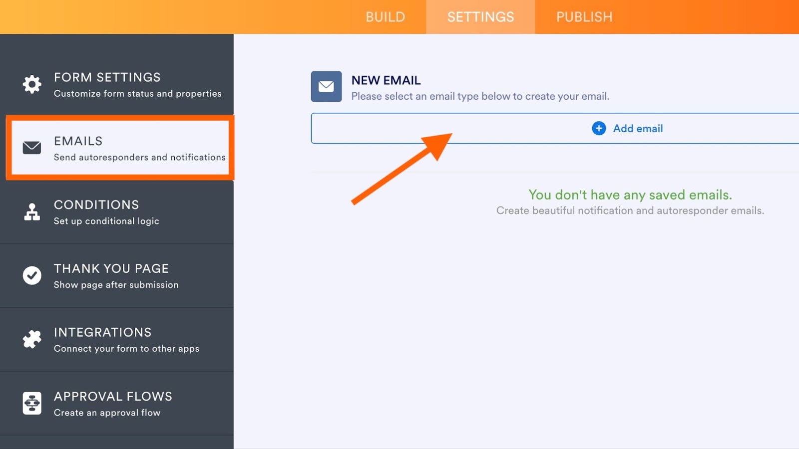 Tangkapan layar menu pengaturan formulir Jotform