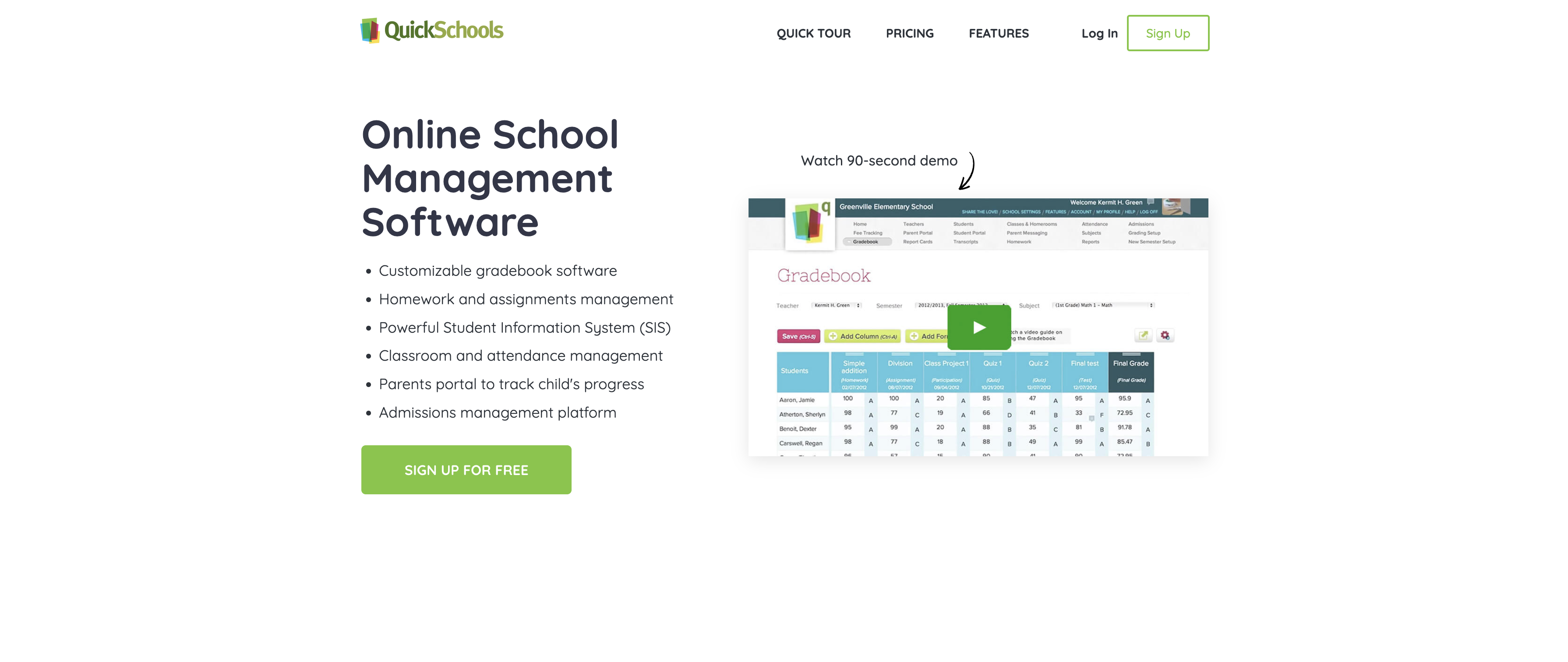 QuickSchools Landing Page