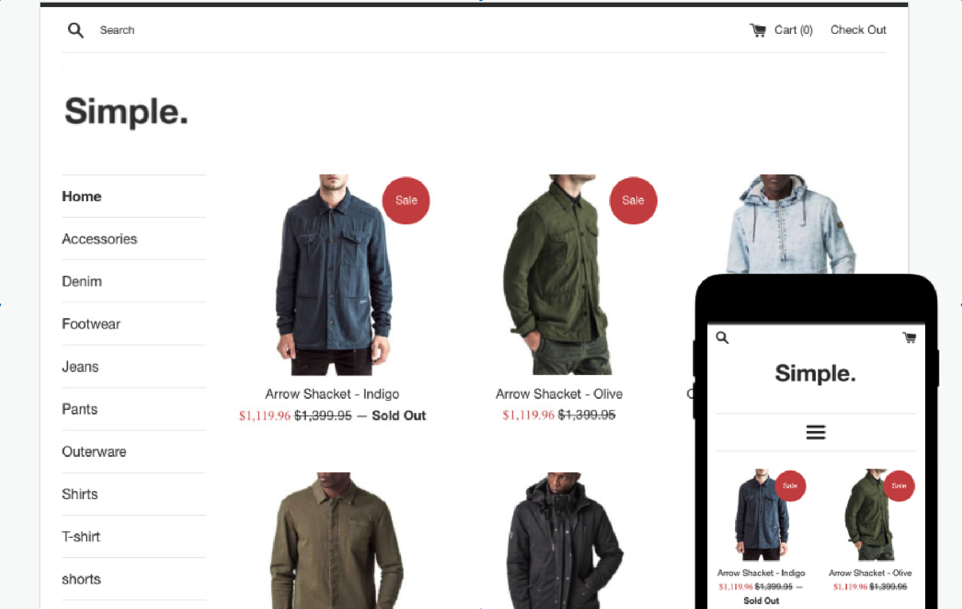 Shopify UI displaying an example of an e-commerce store