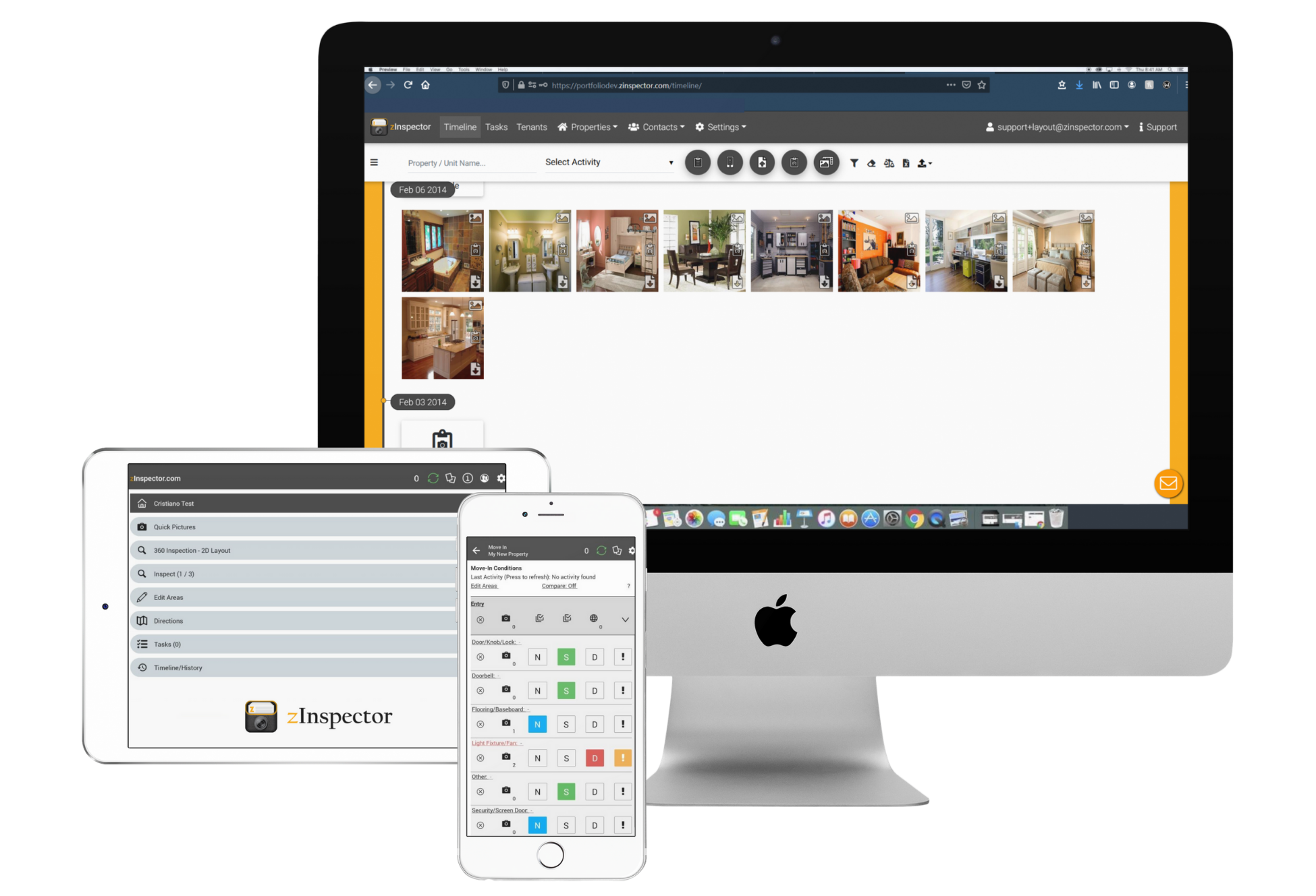 User interface of zInspector on different devices