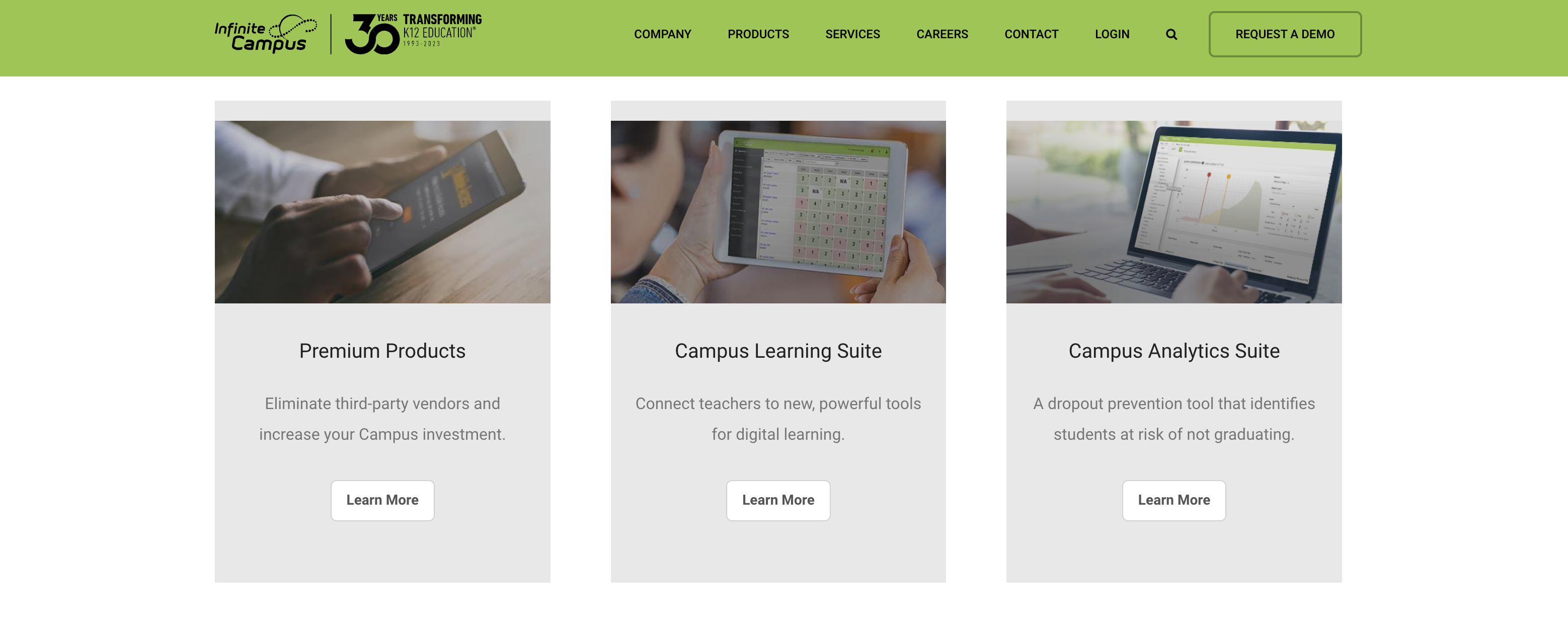 landing page of infinite campus