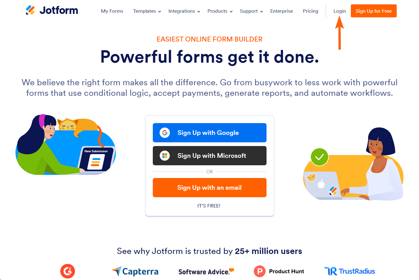 Jotform Login menu